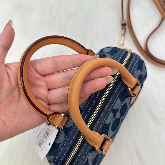 Coach Denim Monogram Mini Boston Bag, Shoulder, Crossbody, or Handbag - Picture 10 of 10